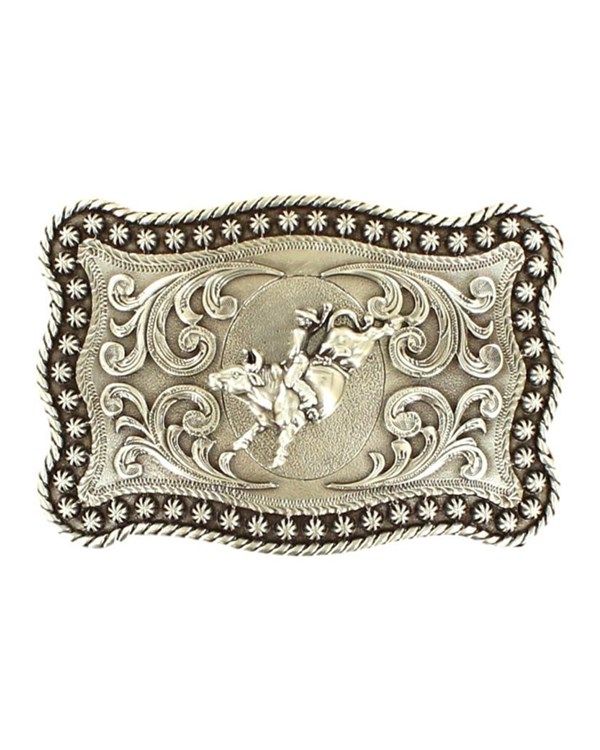 M&amp;F WESTERN - Bull Rider Edge Rectangle Belt Buckle, Color: Argent