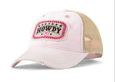 ARIAT - Light Pink Howdy Distressed Patch Cap
