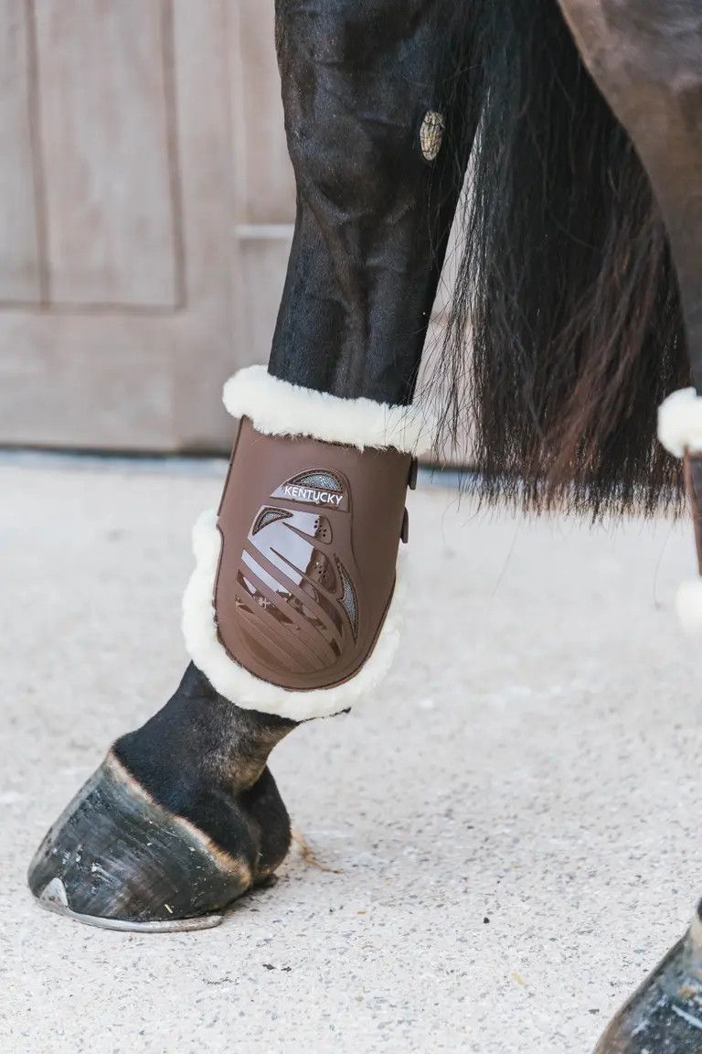 KENTUCKY HORSEWEAR - Brown Vegan Sheepskin Fetlock Elastic Boots, Size: Medium