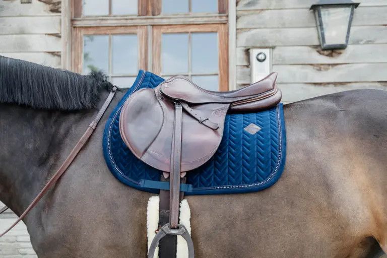 KENTUCKY HORSEWEAR - Saddle Pad Navy Velvet Pearls Jumping, Size: Full