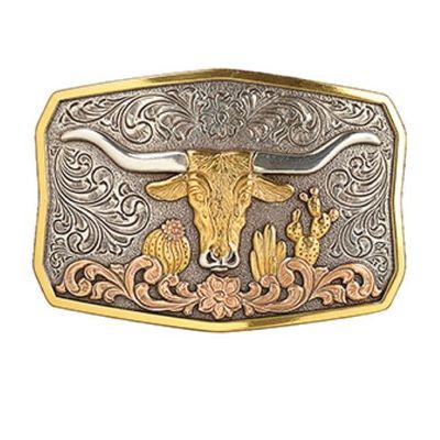 NOCONA - Rectangle Longhorn Cactus Belt Buckle