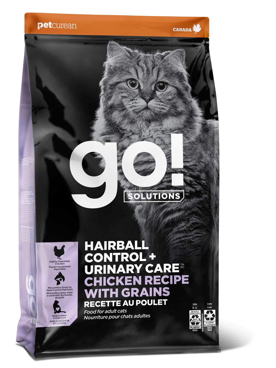 PETCUREAN - GO! Solutions Hairball Control + Urinary Care, Format: 3lbs