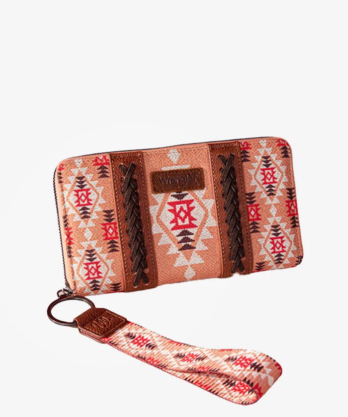 WRANGLER - All-Over Aztec Dual Sided Print Canvas Orange Wallet, Format: 8.5&quot; x 0.2&quot; x 4.5&quot;