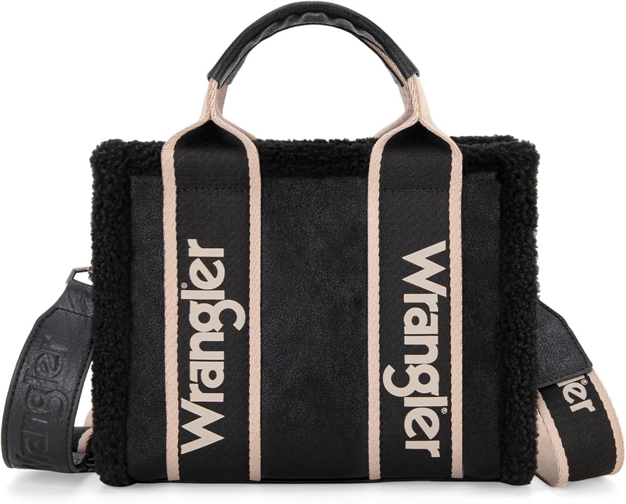 WRANGLER - Sherpa Trim Crossbody Black Purse, Format: 9&quot; X 3.3&quot; X 7.5&quot;