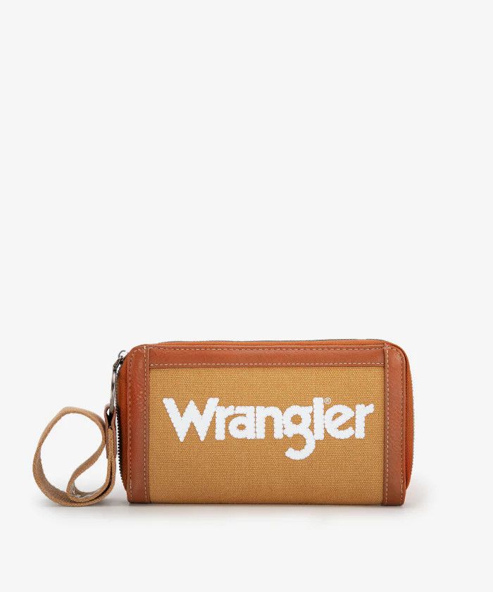 WRANGLER - Leather Trim Brown Wallet, Format: 8.5&quot; x 0.2&quot; x 4.5&quot;