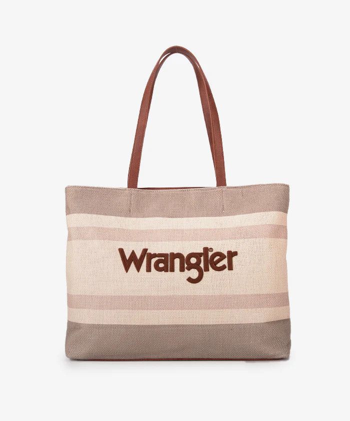 WRANGLER - Tan Striped Canvas Tote Bag, Format: 16.5&quot; x 5&quot; x 12&quot;