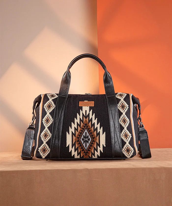 WRANGLER - Aztec Knitted Trolley Sleeve Black Duffle Bag, Format: 18&quot; x 7&quot;x 12&quot;