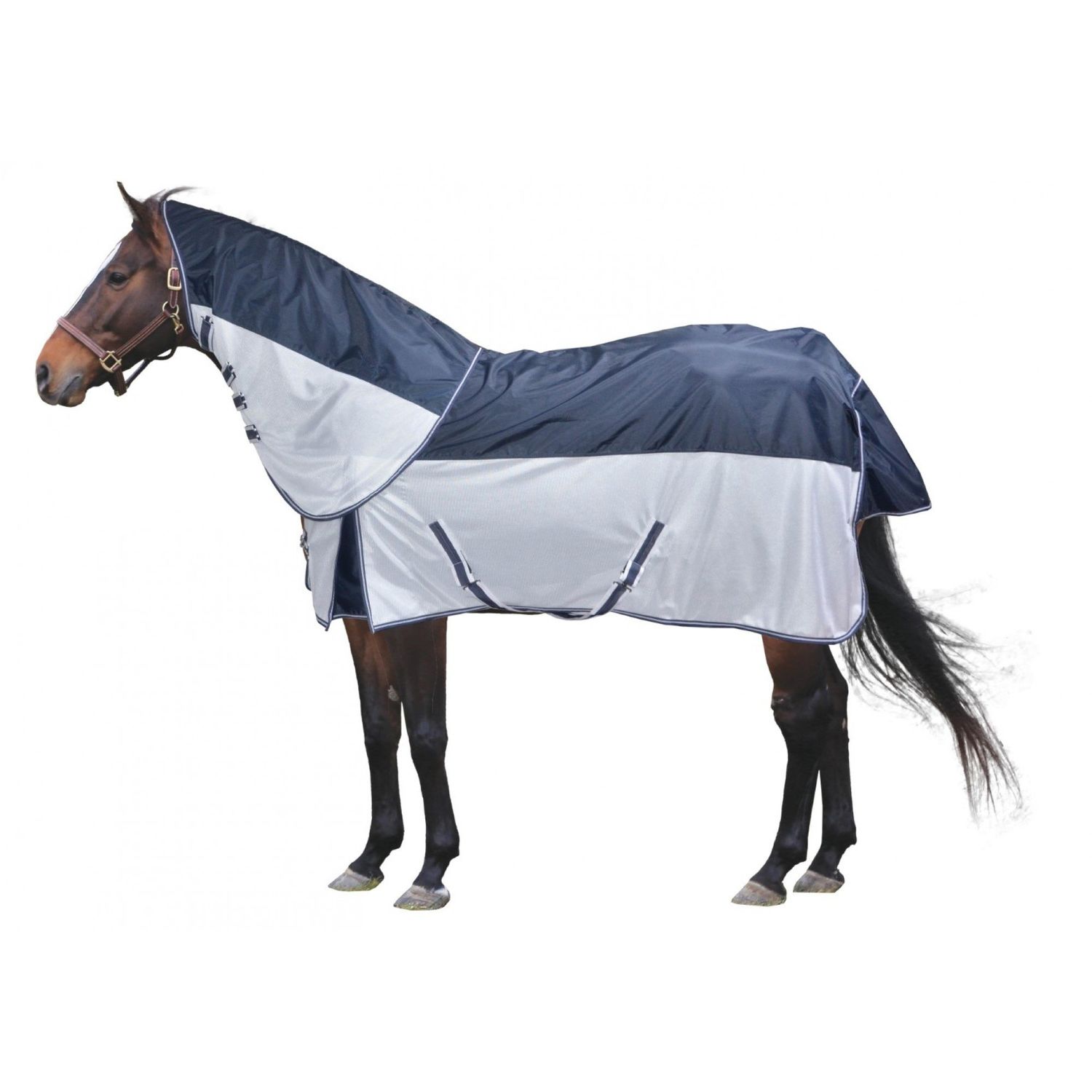 CENTURY - Fly-proof and waterproof blanket with removable neck, Color: Marine/blanc, Size: 70&quot;