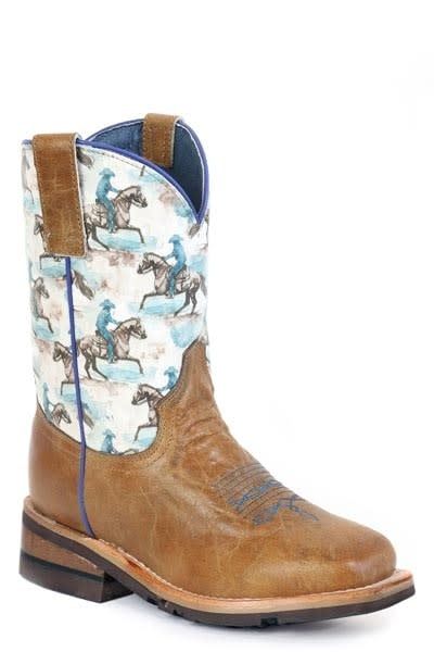 ROPER - Horsing Around Printed On Kids Western Footwear, Color: Bleu, Size: 9