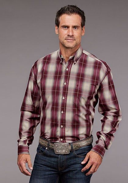 STETSON - Pocket Plaid Ombre Western Shirt, Size: Small