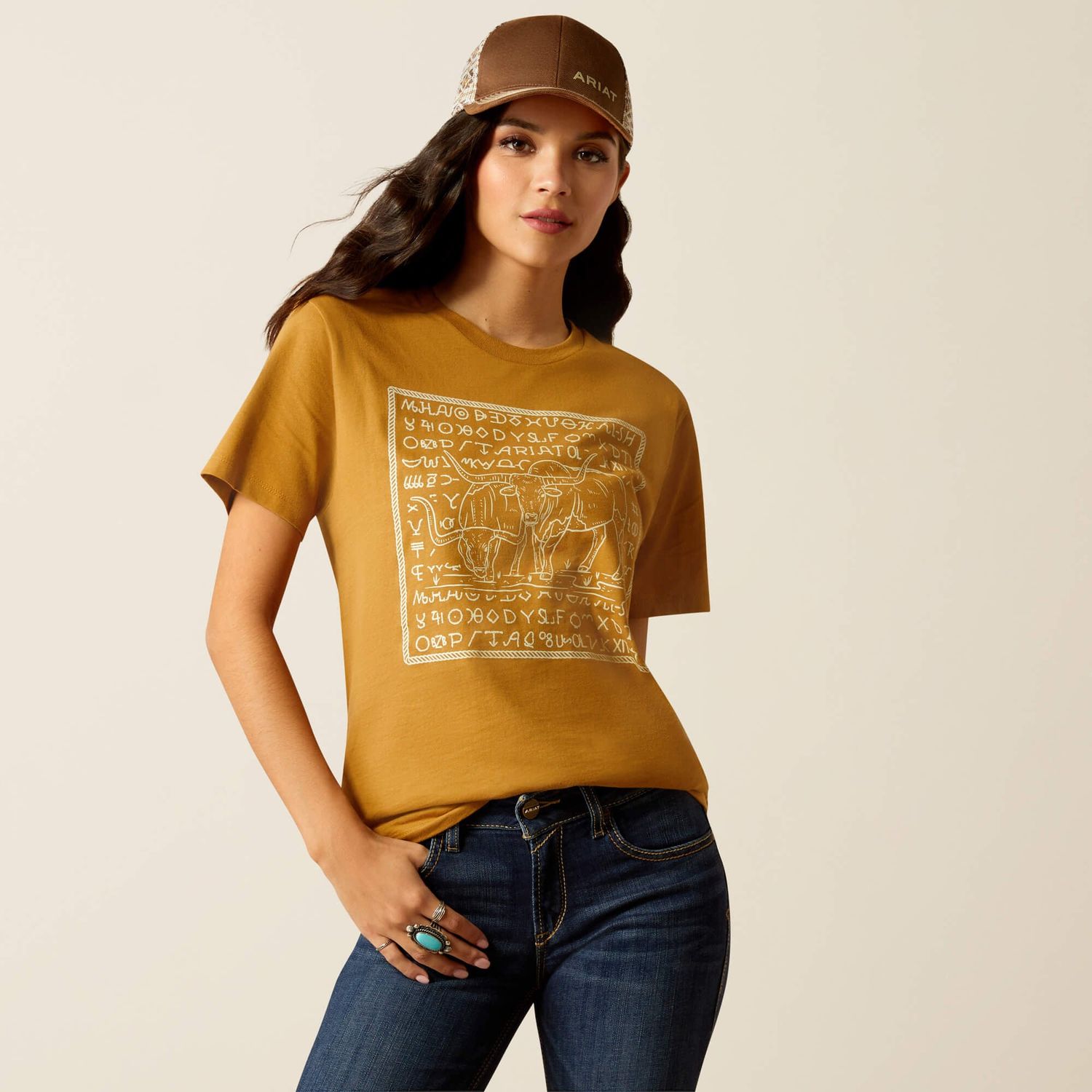ARIAT - Harvest Gold Longhorn Brand T-Shirt, Size: XSmall