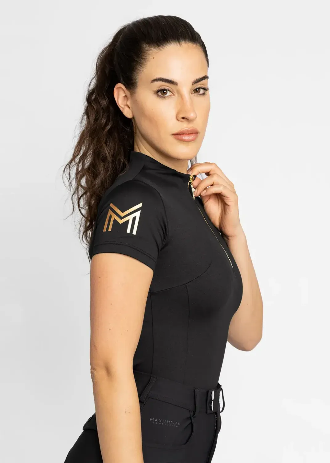 MAXIMILIAN EQUESTRIAN - Chandail à  manches courtes, Color: Noir/Gold, Size: xsmall
