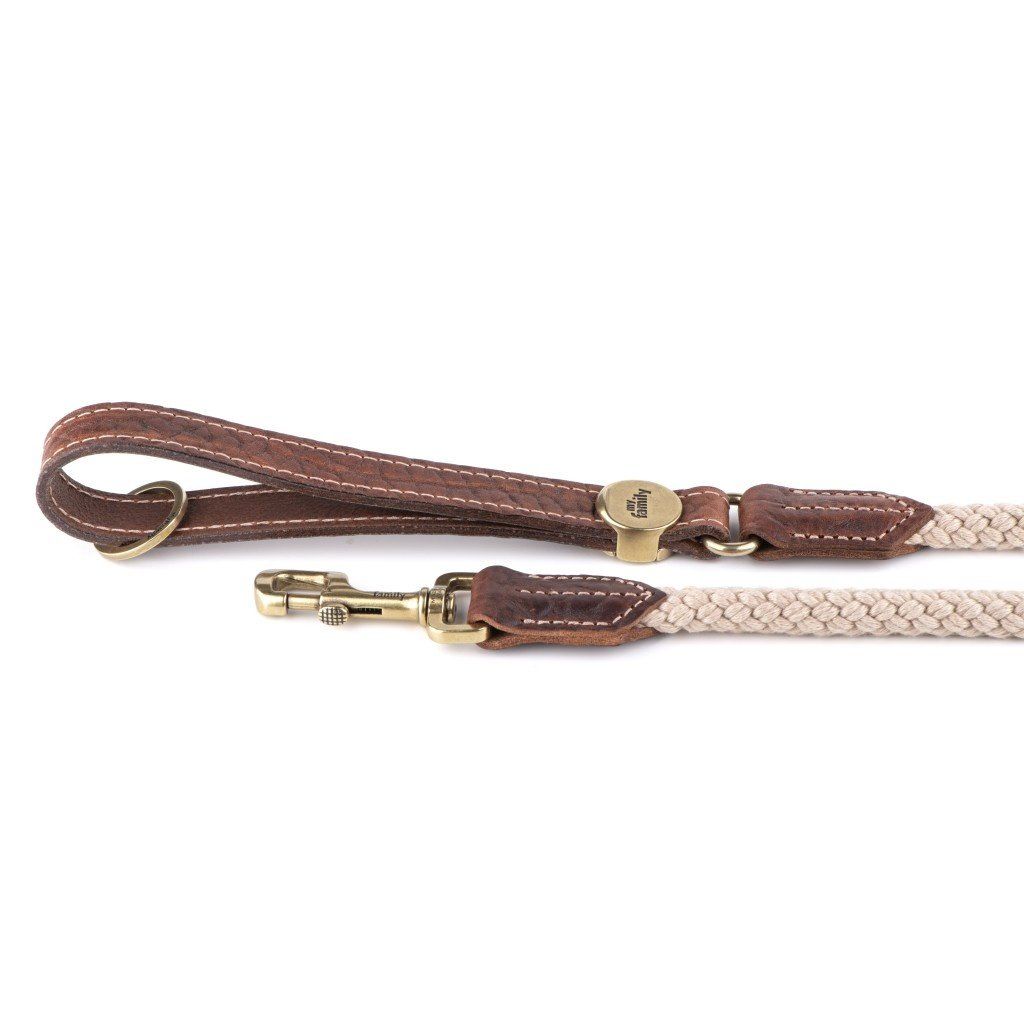 MYFAMILY - El Paso Dog Leash in Genuine Italian Brown Leather and Rope, Size: S-110