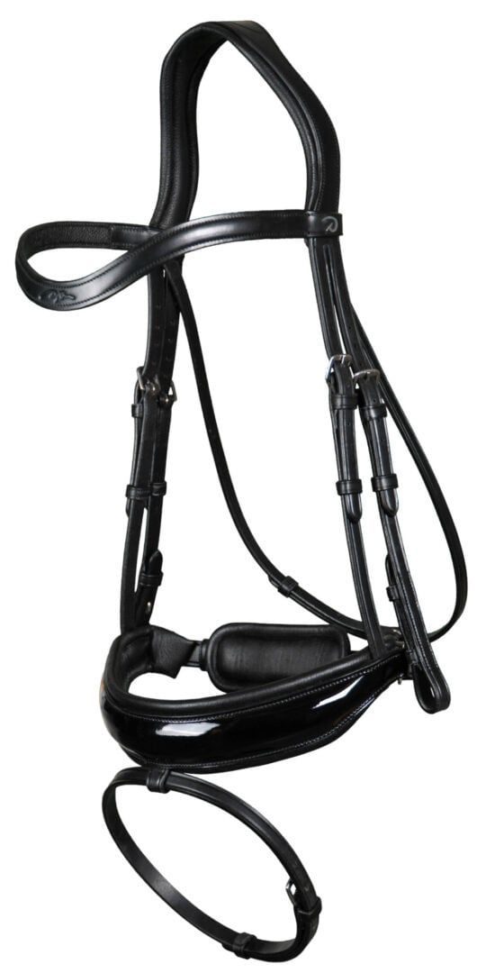 DY&#39;ON - Patent Large Crank Noseband Bridle with Flash, Color: Noir, Size: Full