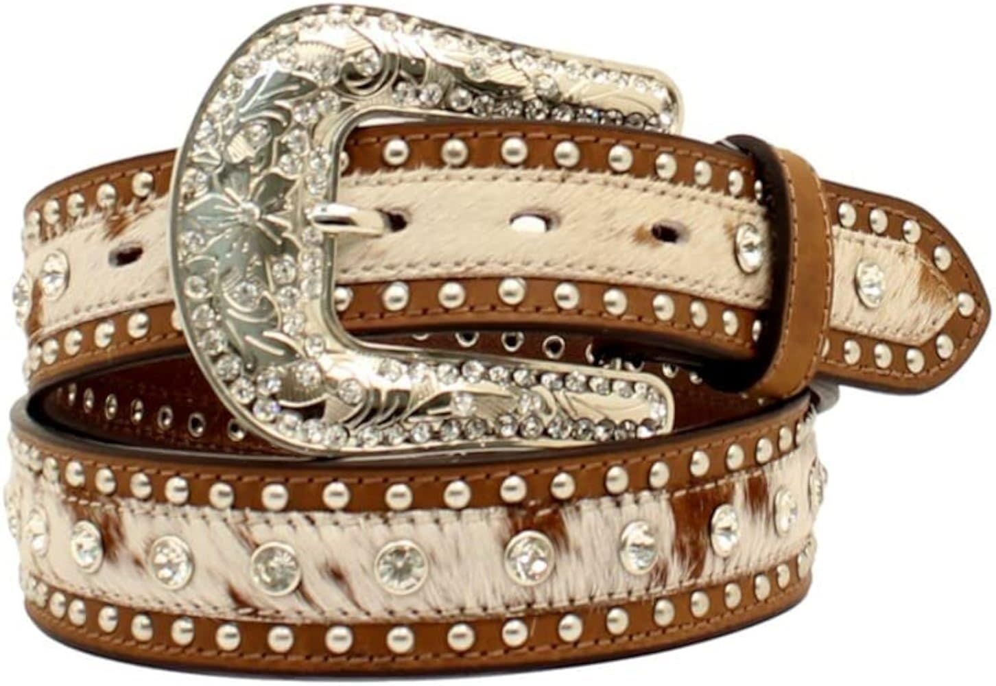 NOCONA - Calf Hair with Crystal Studs Western Belt, Size: Small