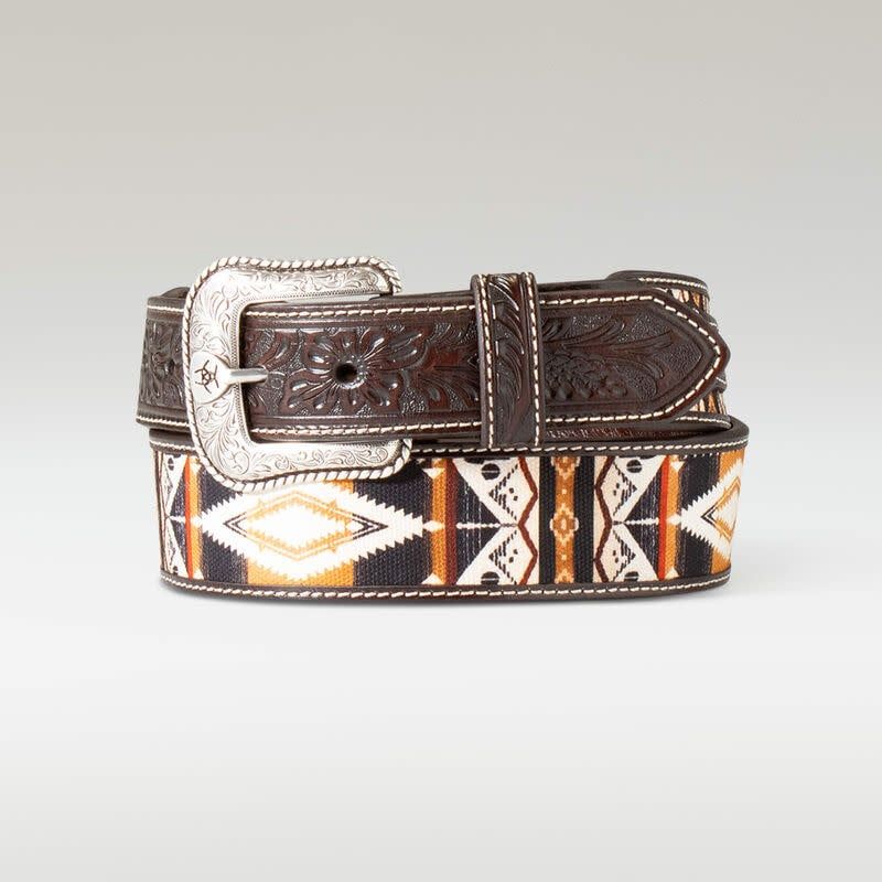 ARIAT - Floral Inlay Brown Western Belt, Size: 32
