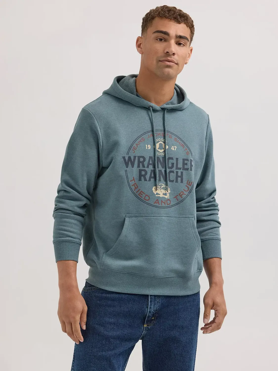 WRANGLER - 1947 Logo Goblin Blue Pullover Hoodie, Size: Medium