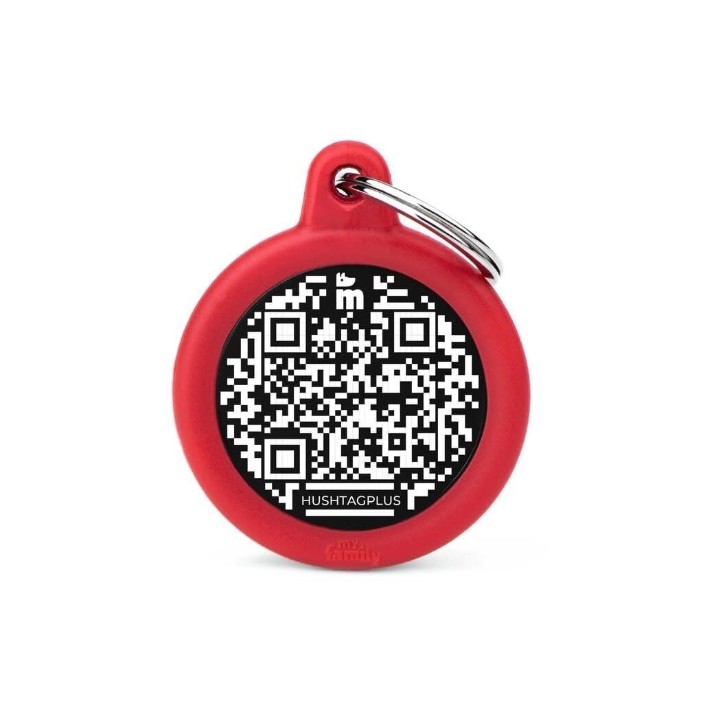 MYFAMILY - HushTag QR Code Circle ID Tag, Color: Rouge