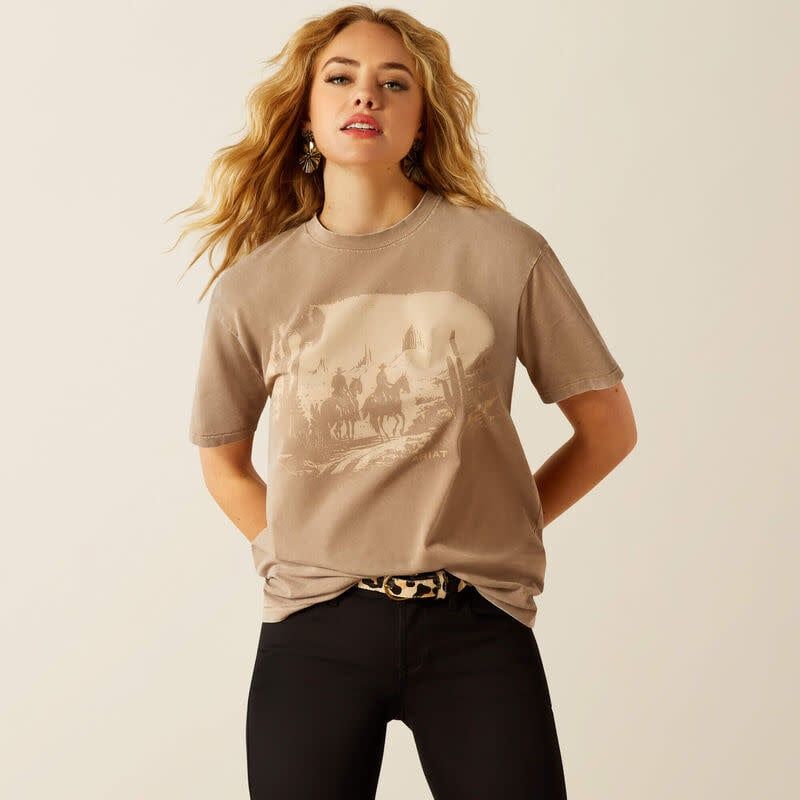 ARIAT - Western Mural Washed Greige T-Shirt, Size: XSmall