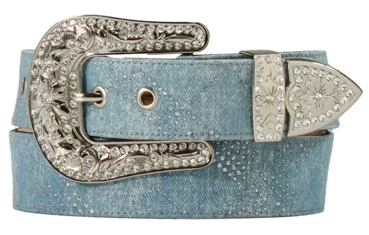 ANGEL RANCH - Clear Crystals Denim Western Belt, Size: Small