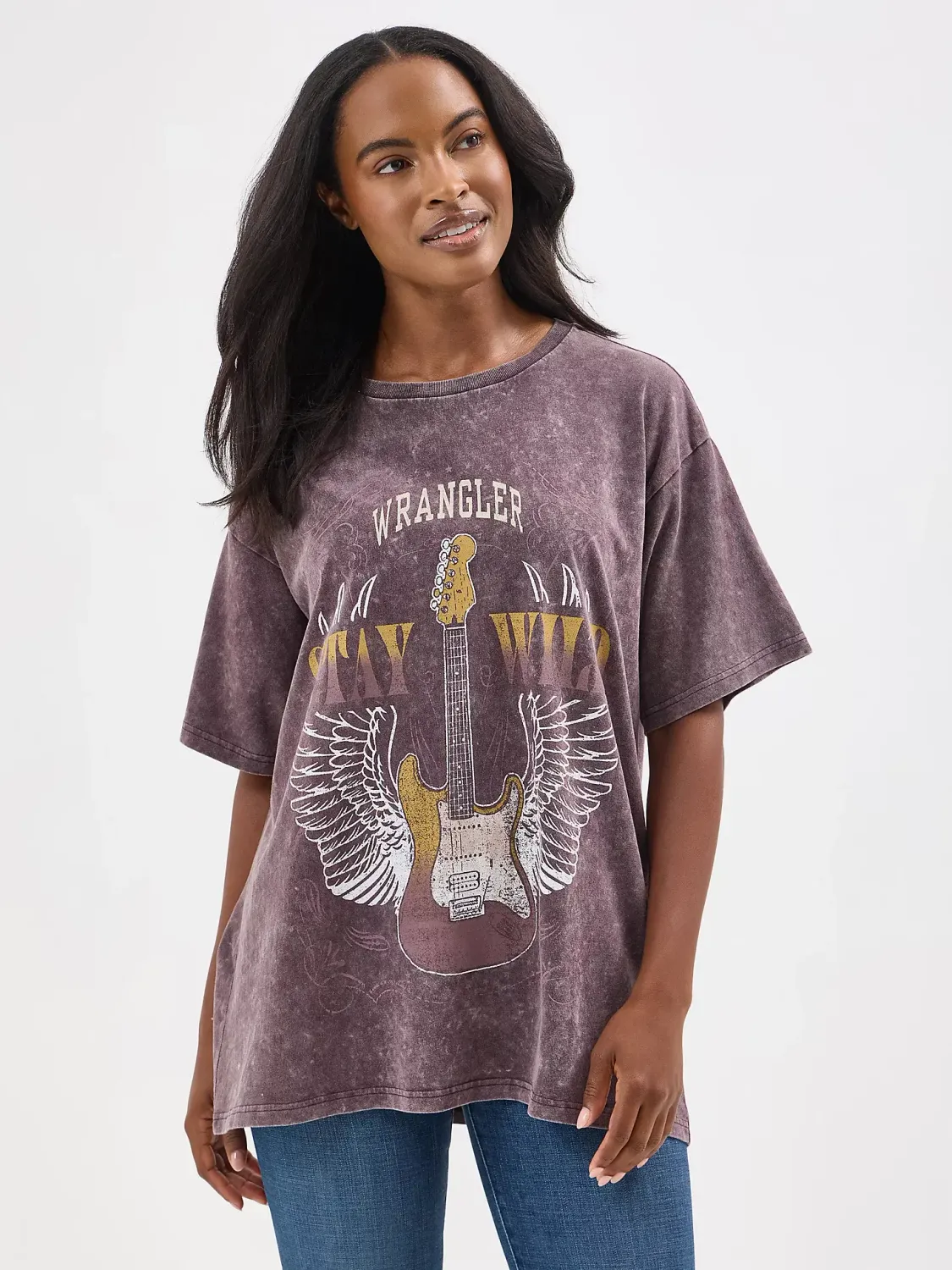 WRANGLER - Acid Wash Graphic Oversized Tee in Wild Fudge, Size: XSmall