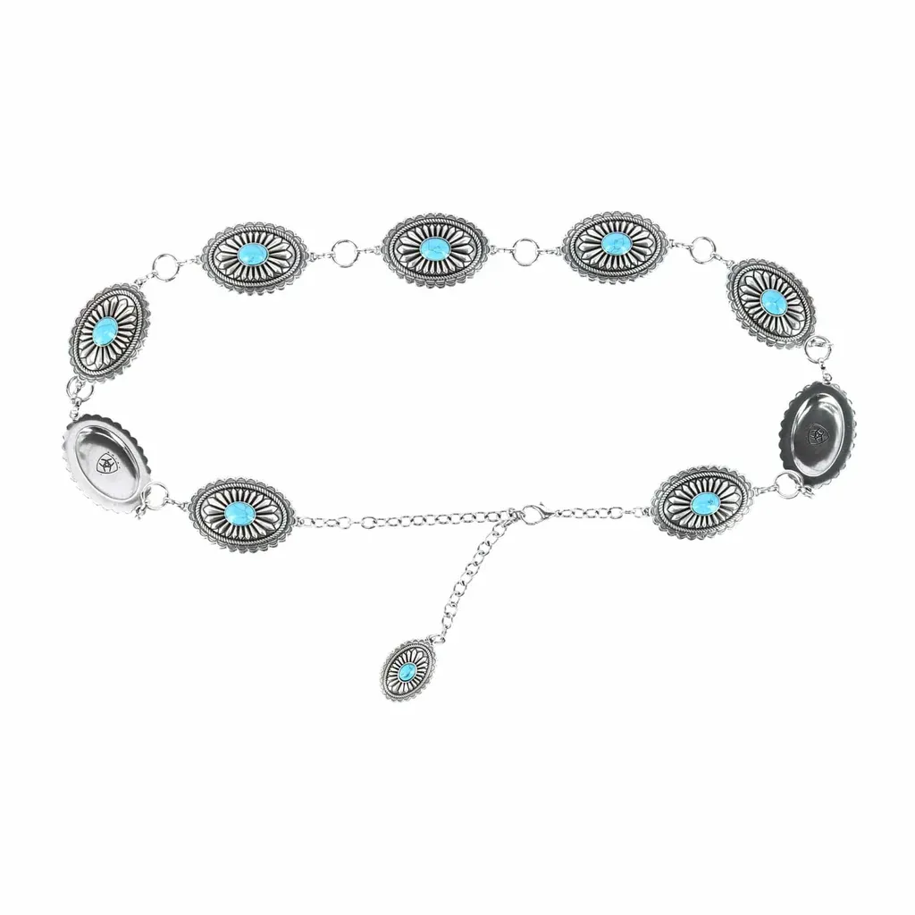 ARIAT - Chain Conchos Silver Turquoise Belt, Size: Small