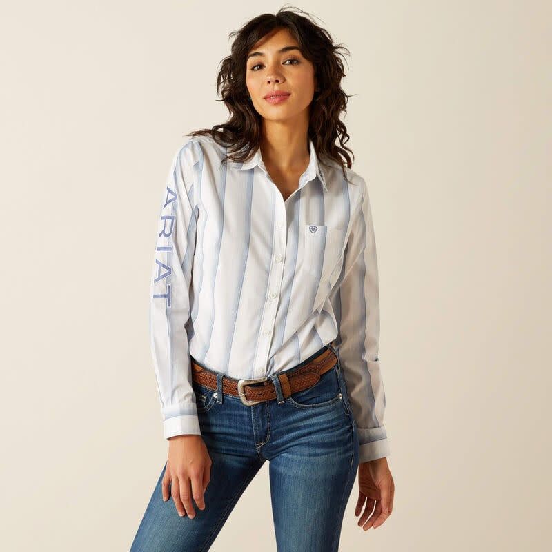 ARIAT - Team Kirby Stretch Faded Ombre Blue Stripe Shirt, Size: Small