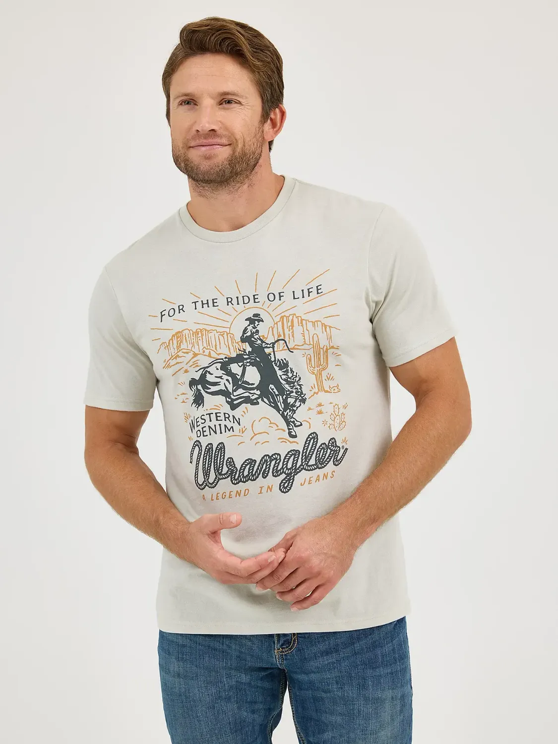 WRANGLER - Bucking Horse Graphic Offwhite T-Shirt, Size: Medium
