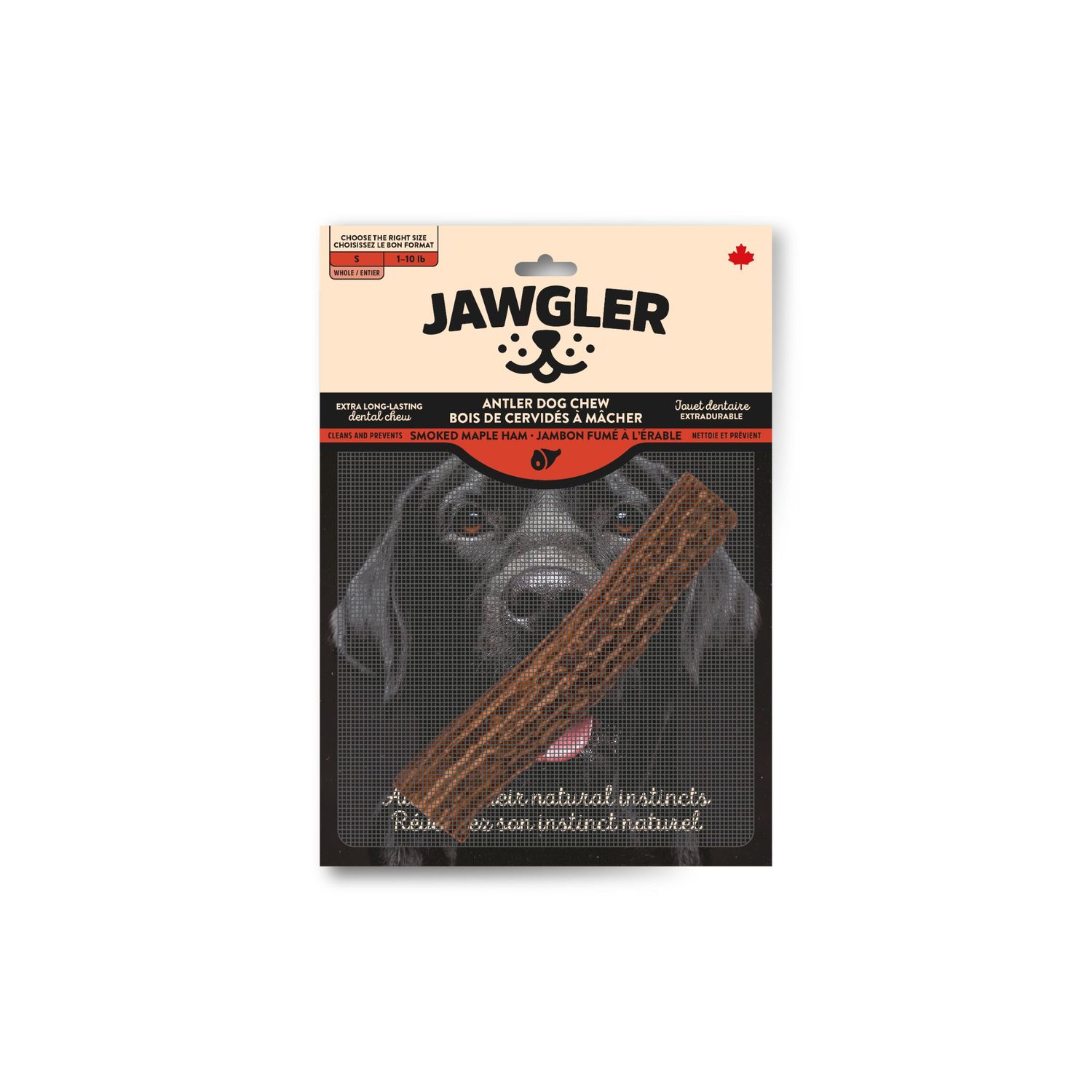 JAWGLER - Smoked Maple Ham Whole Antler Dog Chew, Size: Small