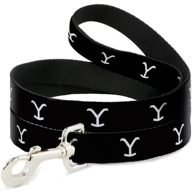BUCKLE DOWN - Yellowstone Y Logo Black &amp; White Dog Leash, Size: 6 Pieds