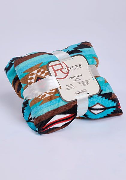 ROPER - Aztec Printed Fleece Blanket, Color: Turquoise