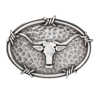 M&amp;F WESTERN - Longhorn &amp; Barbed Wire Belt Buckle
