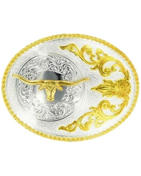 M&amp;F WESTERN - Longhorn Oval Floral Belt Buckle