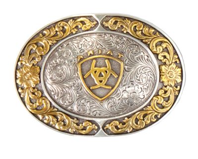 ARIAT - Oval Engraved Silver &amp; Gold Tone Belt Buckle