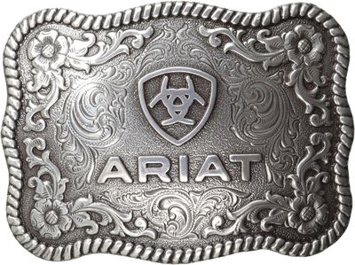 ARIAT - Western Belt Buckle Scalloped Logo Rectangular Silver