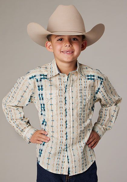 ROPER - White Vertical Aztec Stripe Western Shirt