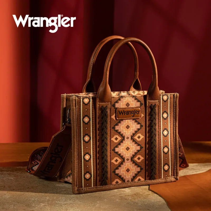 WRANGLER - Southwestern Print Dark Brown Small Canvas Tote / Crossbody
