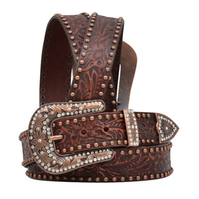 ANGEL RANCH - Leather Floral Embossed Blue Diamond Belt