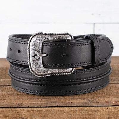 ARIAT - Black Leather Raised Pipe Western Belt