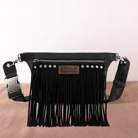 WRANGLER - Black Fringe Fanny Pack Belt Sling Bag