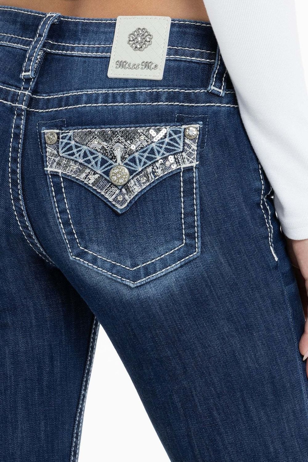 MISS ME - Mid-Rise Charlotte Dark Blue Bootcut Jeans