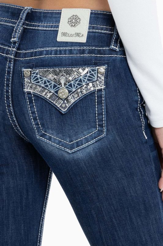 MISS ME - Mid-Rise Charlotte Dark Blue Bootcut Jeans