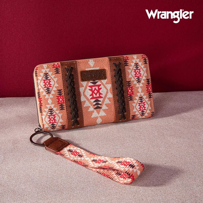 WRANGLER - All-Over Aztec Dual Sided Print Canvas Orange Wallet