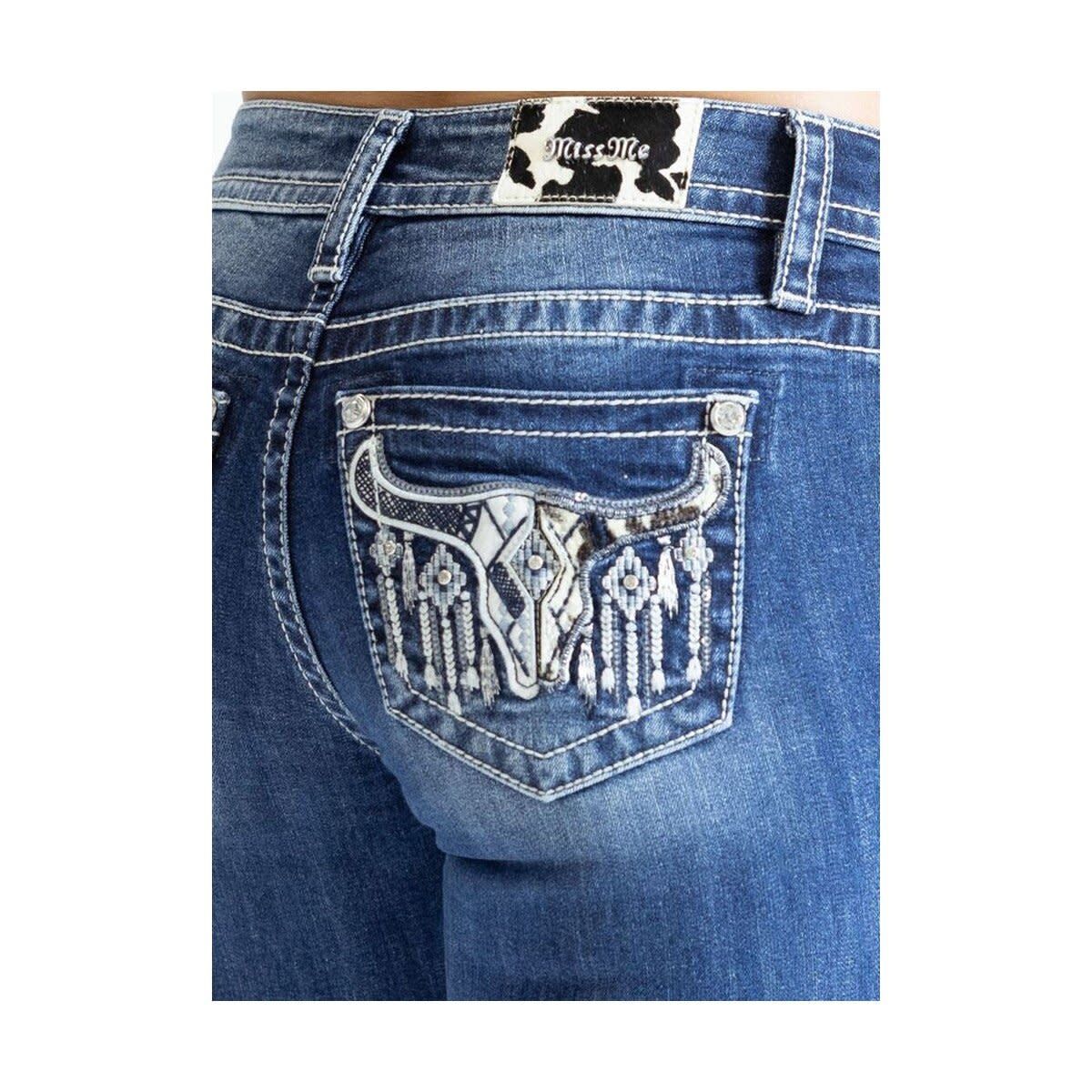 MISS ME - Cowhide Skull Mid-Rise Bootcut Jeans