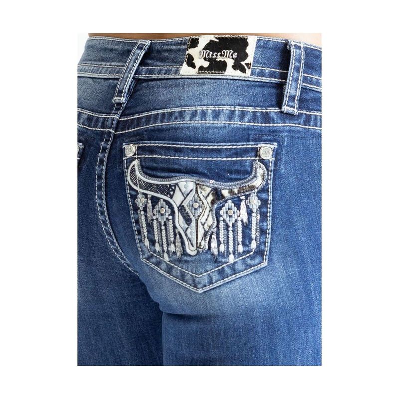 MISS ME - Cowhide Skull Mid-Rise Bootcut Jeans