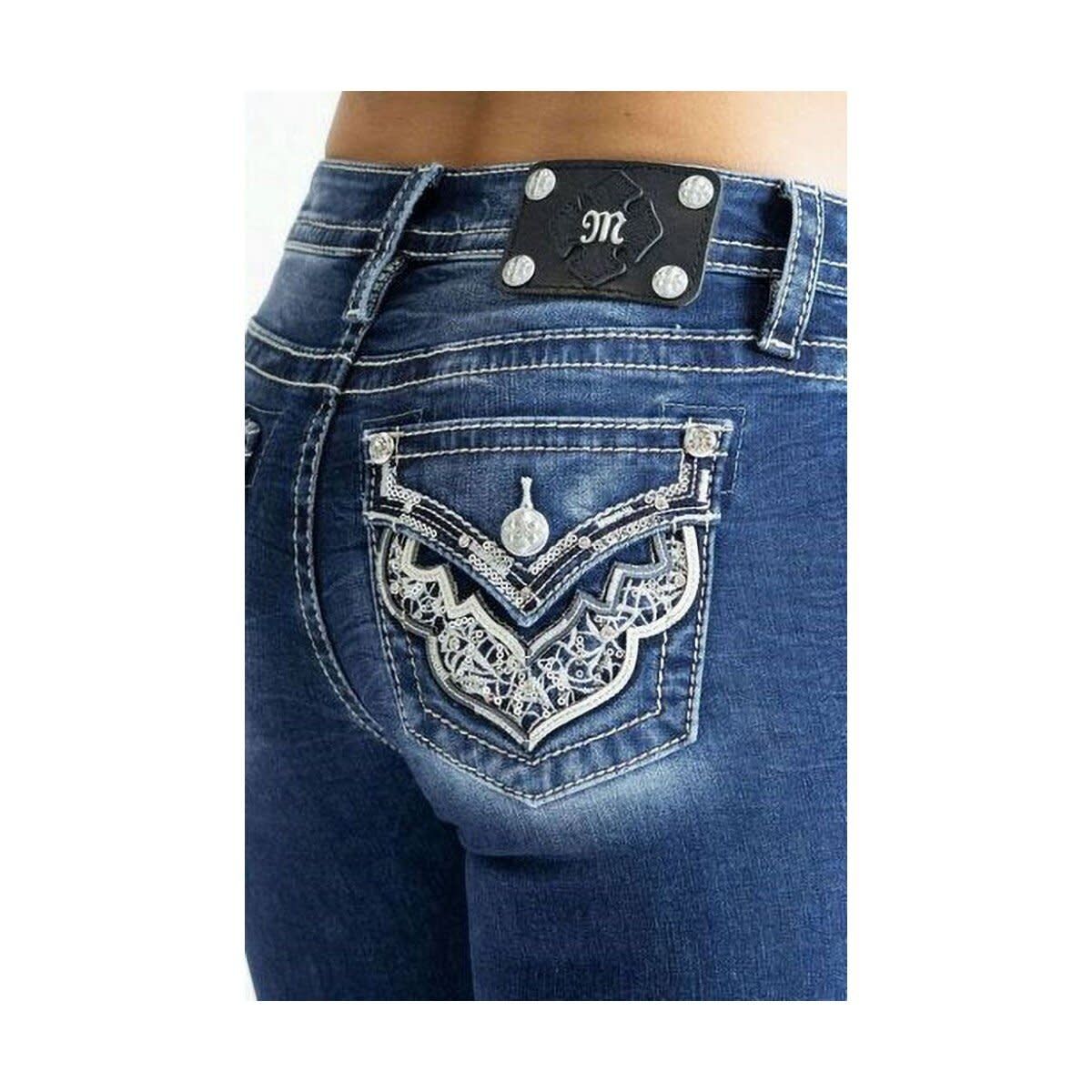 MISS ME - Intricate Wing Mid-Rise Bootcut Jeans