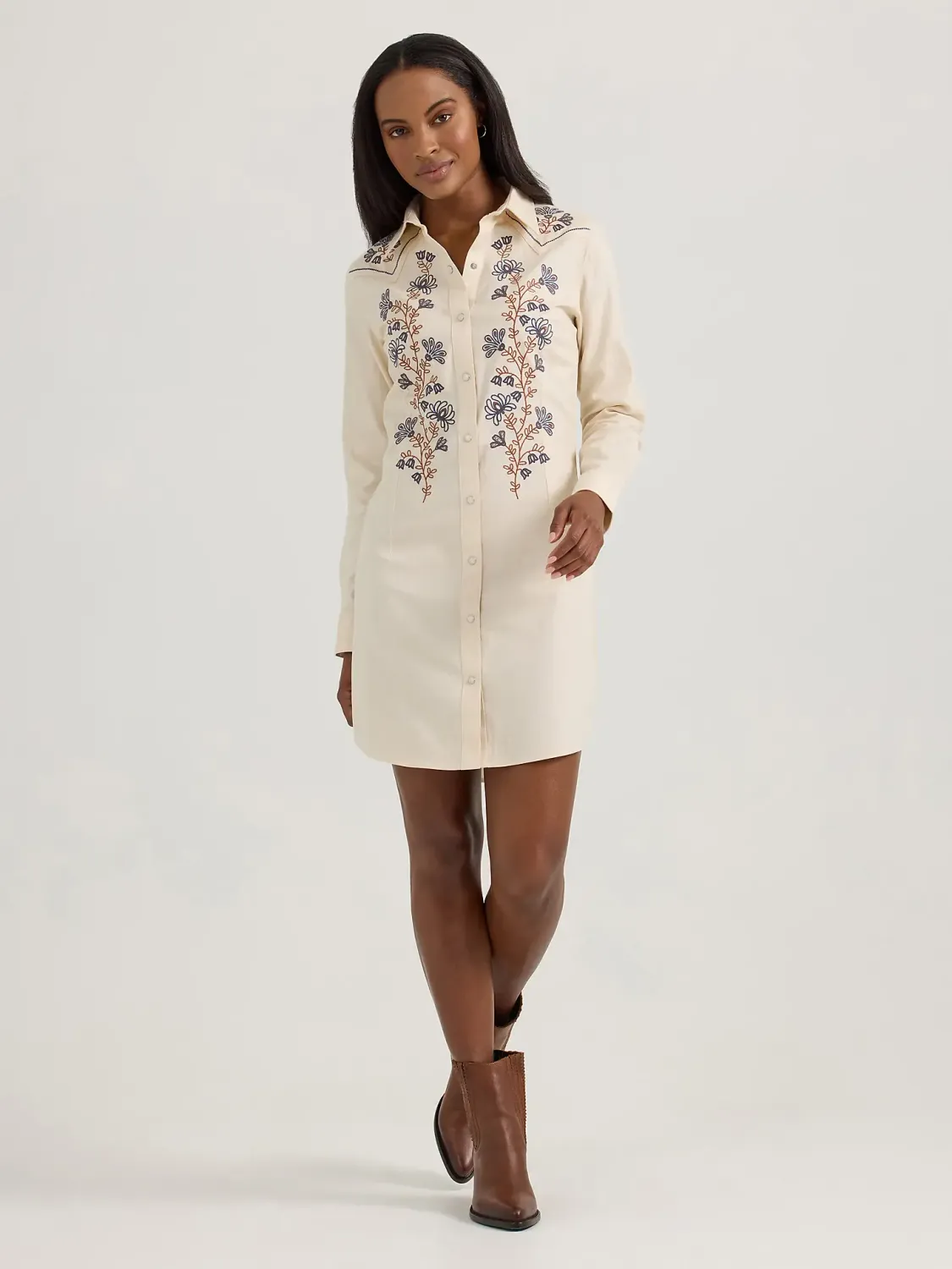 WRANGLER - Embroidered WildFlower Western Snap Shirt Dress