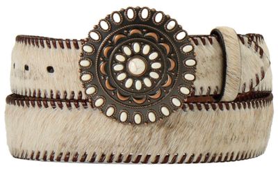NOCONA - Calf Hair Circular Buckle Down Leather Belt