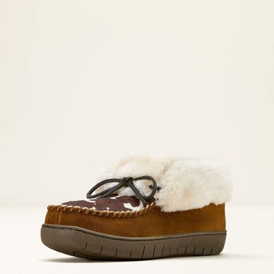 ARIAT - Brown CowPrint Moccasin Slipper