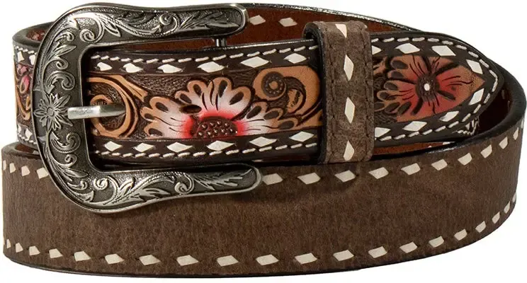 ANGEL RANCH - Floral Tooled Tab Western Belt